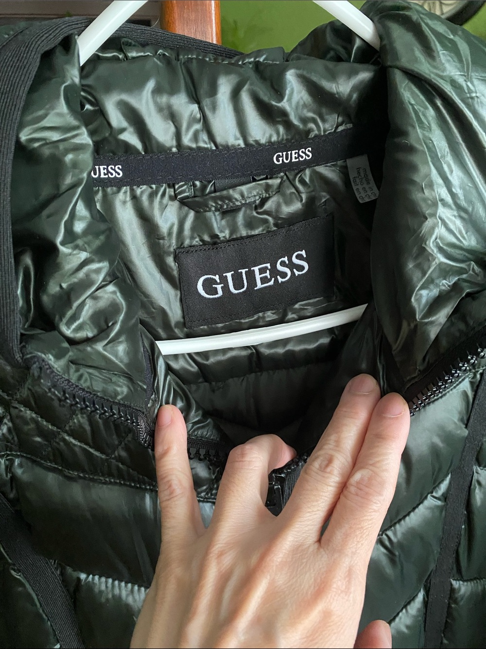 GUESS Olive Green Quilted Puffer Jacket